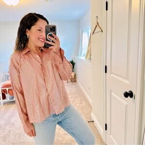 Xirena Pink Metallic Striped Button Front Blouse Small